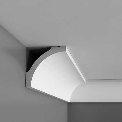Plain white coving fitted where a wall meets the ceiling
